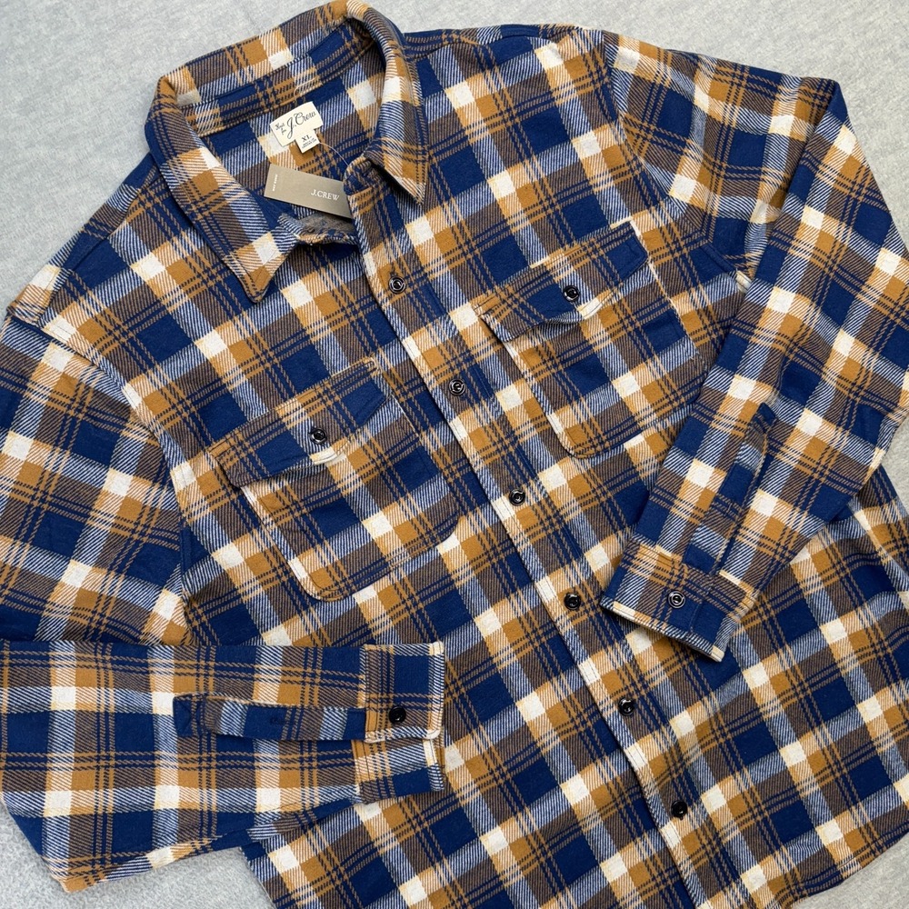 J Crew Shirt Mens XL Blue Plaid Seaboard Soft Double Knit Overshirt Flannel NEW